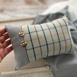 Newborn Photo Pillow & Blanket Set, Gray Plaid - Photography Prop - thumbnail 2