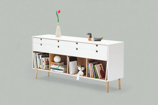 Commode, Dresser, Credenza in Solid Oak Wood Board, Style Modern Mid Century - image 1