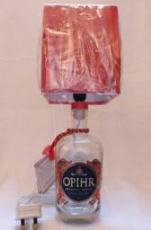Opihr Oriental Spiced Gin Bottle - Upcycled Table Lamp With Red Shade - UK Electrical Plug On/Off Switch - thumbnail 1
