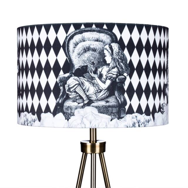 Lampshade Alice in Wonderland Black & White Velvet - Drum Lamp Shade 25cm 30cm 35cm 40cm 45cm Table Lamp Shade, Ceiling Shade, Pendant - image 1