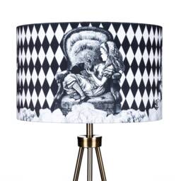 Lampshade Alice in Wonderland Black & White Velvet - Drum Lamp Shade 25cm 30cm 35cm 40cm 45cm Table Lamp Shade, Ceiling Shade, Pendant