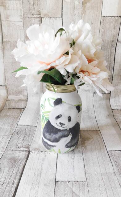 Panda Tropical Decoupage Kilner Jar Painted Vase, Pen Pot - image 1