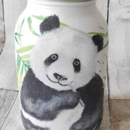 Panda Tropical Decoupage Kilner Jar Painted Vase, Pen Pot - thumbnail 2