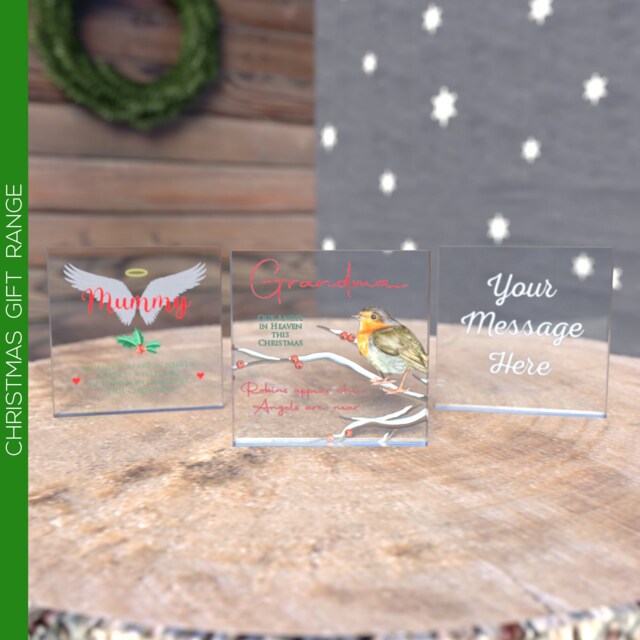 Personalised Christmas Memorial Block Festive Remembrance Glass Like Decoration - Decorative Ornament - image 1