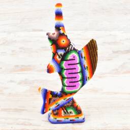 Huichol Beaded Sailfish Sculpture - Hand Carved Copal Wood Alebrije, Mexican Folk Art - thumbnail 1