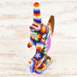 Huichol Beaded Sailfish Sculpture - Hand Carved Copal Wood Alebrije, Mexican Folk Art - thumbnail 2