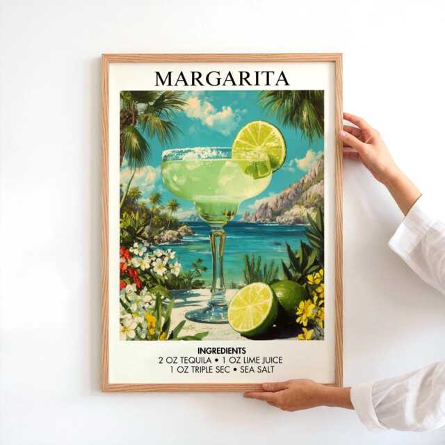Margarita Cocktail Poster Mid Century Bar Cart Wall Art Retro Kitchen Decor Mexican Coast Home Gift For Him Birthday Print - image 1