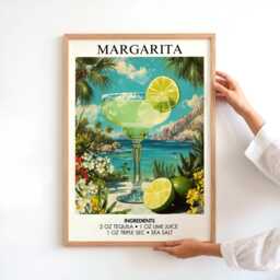 Margarita Cocktail Poster Mid Century Bar Cart Wall Art Retro Kitchen Decor Mexican Coast Home Gift For Him Birthday Print - thumbnail 1