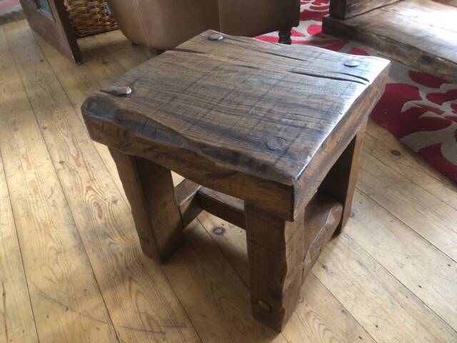 stool Side Table Made From Reclaimed Oak - image 1