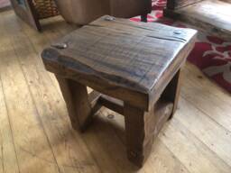 stool Side Table Made From Reclaimed Oak - thumbnail 1