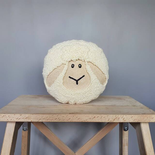Punch Needle Lamb Pillow - Cute Animal Plushie Nursery Decor Dorm Room Accent Handmade Tufted Cushion Stuffed Gift - image 1