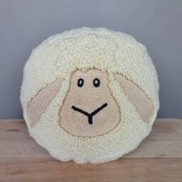 Punch Needle Lamb Pillow - Cute Animal Plushie Nursery Decor Dorm Room Accent Handmade Tufted Cushion Stuffed Gift - thumbnail 3