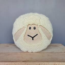 Punch Needle Lamb Pillow - Cute Animal Plushie Nursery Decor Dorm Room Accent Handmade Tufted Cushion Stuffed Gift - thumbnail 2