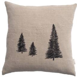 Christmas Tree Cushion 100% Linen Natural Color - Beige-Gray Cover Fir Motif Black Embroidered Sizes 40X40 30X50 50X50 40 X 60 cm Thread Buttons - thumbnail 2