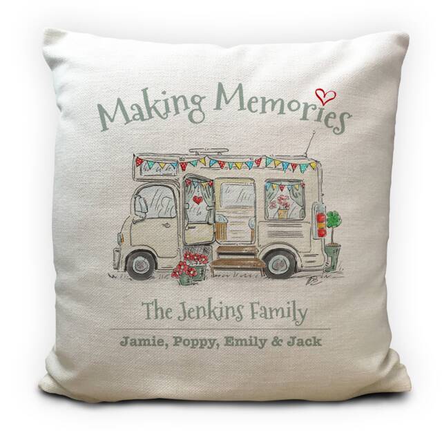 Personalised Motorhome Camping Mobile Home Cushion Cover - Wedding Gift Making Memories Family Holiday Decor 40cm 16 Inches - image 1