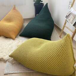 Deep Green Knit Bean Bag Chair, Recycled Cotton Adult Lounger - thumbnail 3