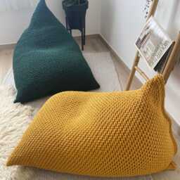 Deep Green Knit Bean Bag Chair, Recycled Cotton Adult Lounger - thumbnail 2
