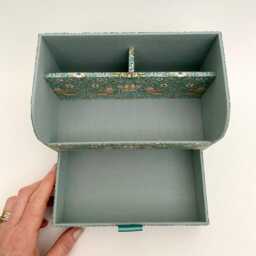 Handmade Strawberry Thief Green Fabric Desk Tidy William Morris Stationery Organiser With Drawer - thumbnail 4