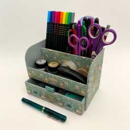 Handmade Strawberry Thief Green Fabric Desk Tidy William Morris Stationery Organiser With Drawer - thumbnail 3