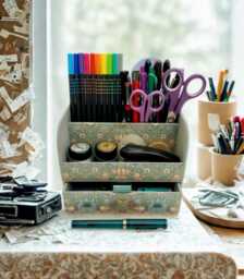 Handmade Strawberry Thief Green Fabric Desk Tidy William Morris Stationery Organiser With Drawer