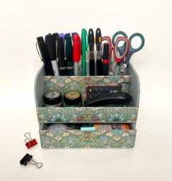 Handmade Strawberry Thief Green Fabric Desk Tidy William Morris Stationery Organiser With Drawer - thumbnail 1