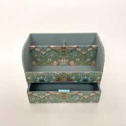 Handmade Strawberry Thief Green Fabric Desk Tidy William Morris Stationery Organiser With Drawer - thumbnail 3
