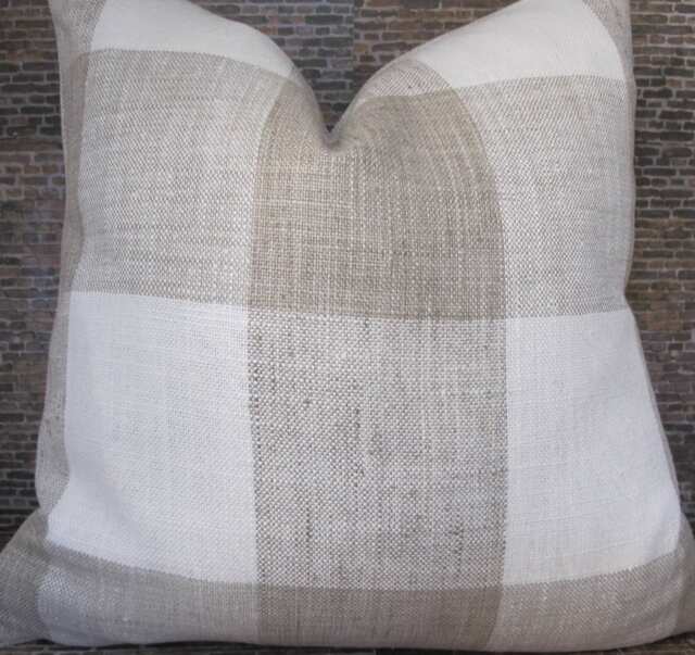 Designer Pillow Cover, Large Plaid, Plstch, Natural & White - image 1