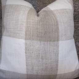 Designer Pillow Cover, Large Plaid, Plstch, Natural & White - thumbnail 3