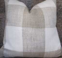 Designer Pillow Cover, Large Plaid, Plstch, Natural & White - thumbnail 1