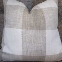 Designer Pillow Cover, Large Plaid, Plstch, Natural & White - thumbnail 4