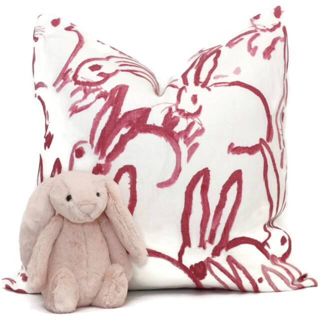 Hunt Slonem Pink Hutch Bunny Pillow Cover Lee Jofa Groundworks Linen Throw - image 1