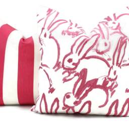 Hunt Slonem Pink Hutch Bunny Pillow Cover Lee Jofa Groundworks Linen Throw - thumbnail 3
