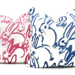 Hunt Slonem Pink Hutch Bunny Pillow Cover Lee Jofa Groundworks Linen Throw - thumbnail 2
