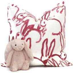 Hunt Slonem Pink Hutch Bunny Pillow Cover Lee Jofa Groundworks Linen Throw - thumbnail 1