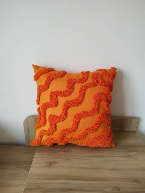 Punch Needle Vibrant Wavy Lines Pillow, Hand Tufted Orange Color Throw Pillow Cover, Embroidery Abstract Cushion, Colourful Boat Decor - image 1