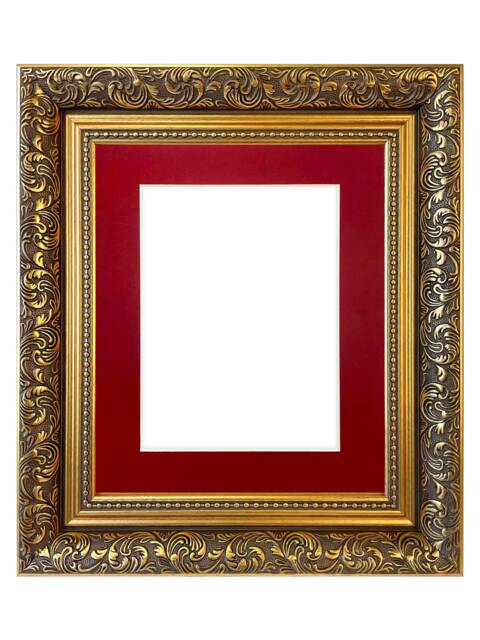 Dahlia Gold Ornate Photo, Picture Frame With Red Mount - image 1