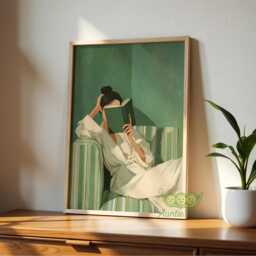 Emerald Green Woman Reading Wall Art, Cozy Book Lover Print, Minimalist Modern Home Decor, Contemporary Poster, Abstract Art - thumbnail 3