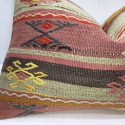 Vintage Turkish Kilim Pillow Cover, Handwoven Accent Cushion - 16x24 - thumbnail 3