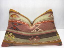 Vintage Turkish Kilim Pillow Cover, Handwoven Accent Cushion - 16x24