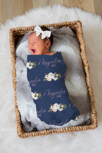 Magnolia Personalized Swaddle, Baby Girl Bow Blanket, Custom Name