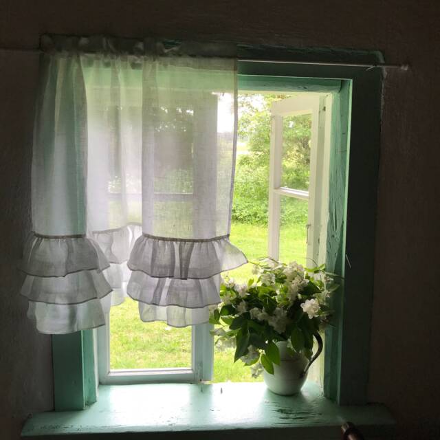 White Linen Curtain With Ruffles, Richly Ruffled Valance, Three Layers Of Ruffle, Kitchen Curtain, Romantic Shabby - image 1