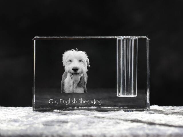 Old English Sheepdog , Crystal Pen Holder With Dog, Souvenir, Decoration, Limited Edition, Collection - image 1
