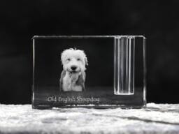 Old English Sheepdog , Crystal Pen Holder With Dog, Souvenir, Decoration, Limited Edition, Collection - thumbnail 1