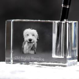 Old English Sheepdog , Crystal Pen Holder With Dog, Souvenir, Decoration, Limited Edition, Collection - thumbnail 2