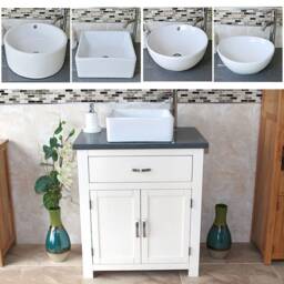 Bathroom Vanity Unit White Painted Cabinet Wash Stand Grey Quartz & Ceramic Basin 502Pgqcbc - thumbnail 2