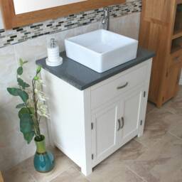 Bathroom Vanity Unit White Painted Cabinet Wash Stand Grey Quartz & Ceramic Basin 502Pgqcbc - thumbnail 3