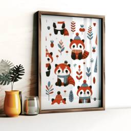 Red Panda Print Set - 3 Scandinavian Style Artwork - Retro Wall Art Scandanavian Design Scandi Animal Pattern Decor Nordic Home Poster - thumbnail 3
