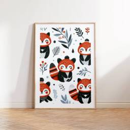Red Panda Print Set - 3 Scandinavian Style Artwork - Retro Wall Art Scandanavian Design Scandi Animal Pattern Decor Nordic Home Poster - thumbnail 2