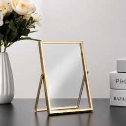 Gold Floating Glass Photo Frame, Modern Standing Picture Wedding Table Number Pressed Flower Display, 4x4 4x6 6x8 - thumbnail 3