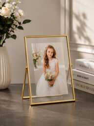 Gold Floating Glass Photo Frame, Modern Standing Picture Wedding Table Number Pressed Flower Display, 4x4 4x6 6x8